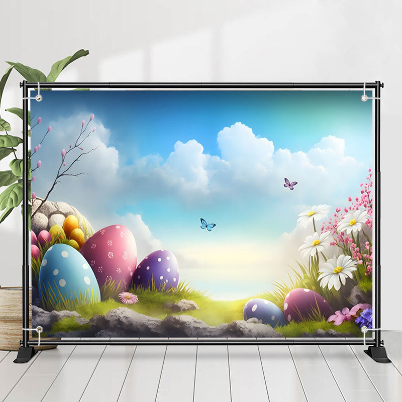 Lofaris Wild Blue Sky Cloud Butterfly Eggs Easter Backdrop