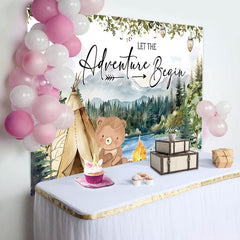 Lofaris Wild Camping Bear Adventure Begins Baby Shower Backdrop