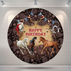 Lofaris Wild Horse West Cowboy Happy Birthday Round Backdrop