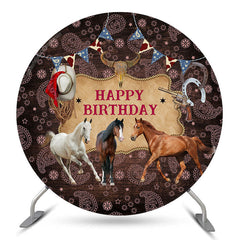 Lofaris Wild Horse West Cowboy Happy Birthday Round Backdrop