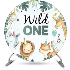 Lofaris Wild One Animals Green Leaves Round Birthday Backdrop