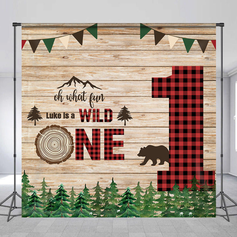 Lofaris Wild One Black Red Plaid Custom Birthday Backdrop