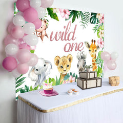 Lofaris Wild One Green Leaves Flowers Birthday Backdrop