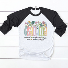 Lofaris Wildflower Grandma Kids Custom Name Baseball Shirt