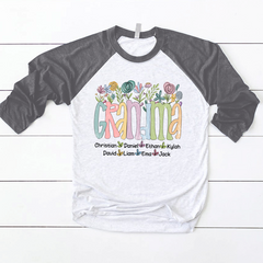 Lofaris Wildflower Grandma Kids Custom Name Baseball Shirt