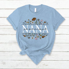 Lofaris Wildflower Nana Grandkids Name Mothers Day T-Shirt