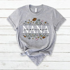 Lofaris Wildflower Nana Grandkids Name Mothers Day T-Shirt