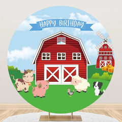 Lofaris Windmill Barn Animals Grass Round Birthday Backdrop