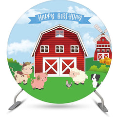 Lofaris Windmill Barn Animals Grass Round Birthday Backdrop