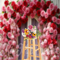 Lofaris Window Purple Curtain Red Pink Rose Photo Backdrop