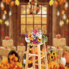 Lofaris Window Wheat Field Autumn Pumpkin Harvest Backdrop