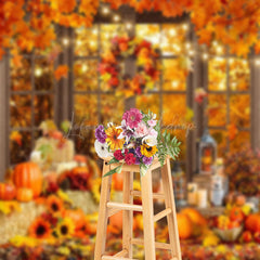 Lofaris Window Wreath Haystack Pumpkin Autumn Backdrop