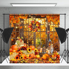 Lofaris Window Wreath Haystack Pumpkin Autumn Backdrop