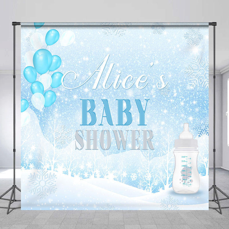 Lofaris Winter Blue Balloon Custom Name Baby Shower Backdrop