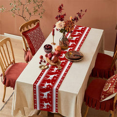 Lofaris Winter Christmas Elk Red Art Snowflake Table Runner