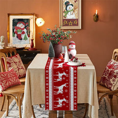 Lofaris Winter Christmas Elk Red Art Snowflake Table Runner