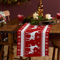 Lofaris Winter Christmas Elk Red Art Snowflake Table Runner