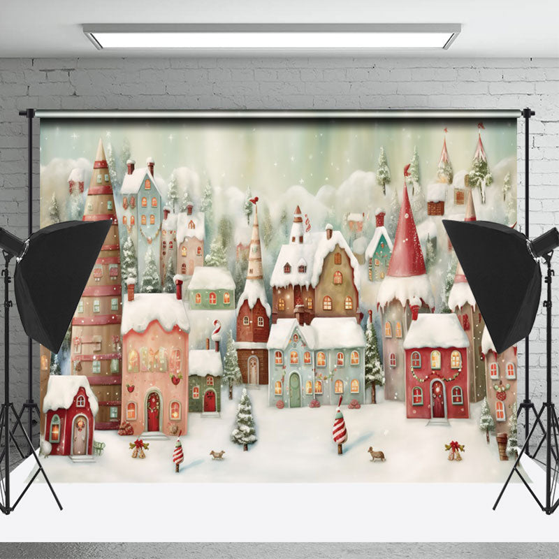 Winter Christmas Town Photography Backdrop For Kids - Lofaris