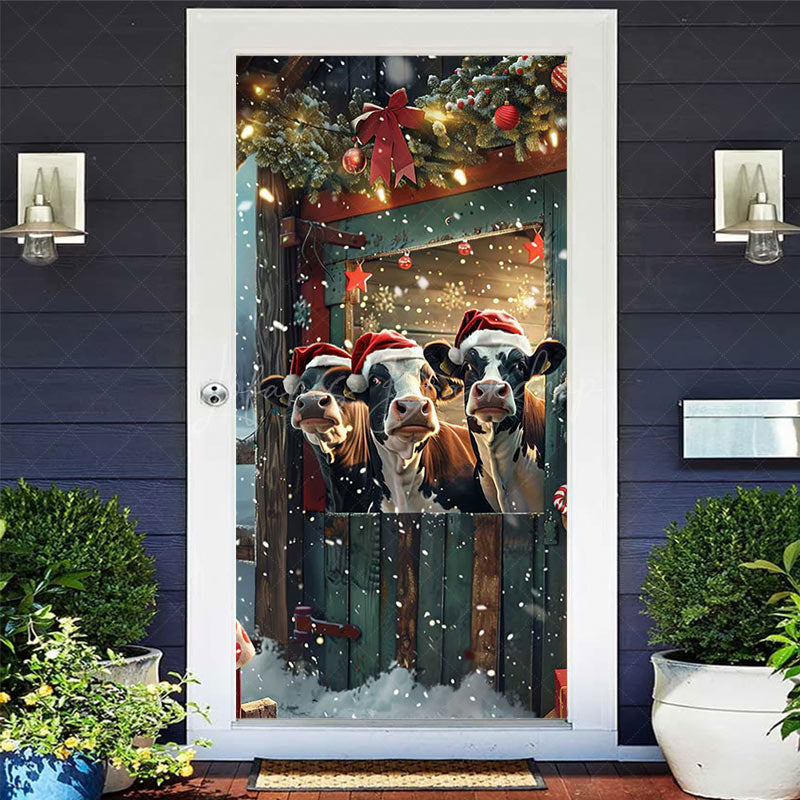 Lofaris Winter Cows Red Green Bullpen Christmas Door Cover