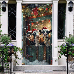 Lofaris Winter Cows Red Green Bullpen Christmas Door Cover