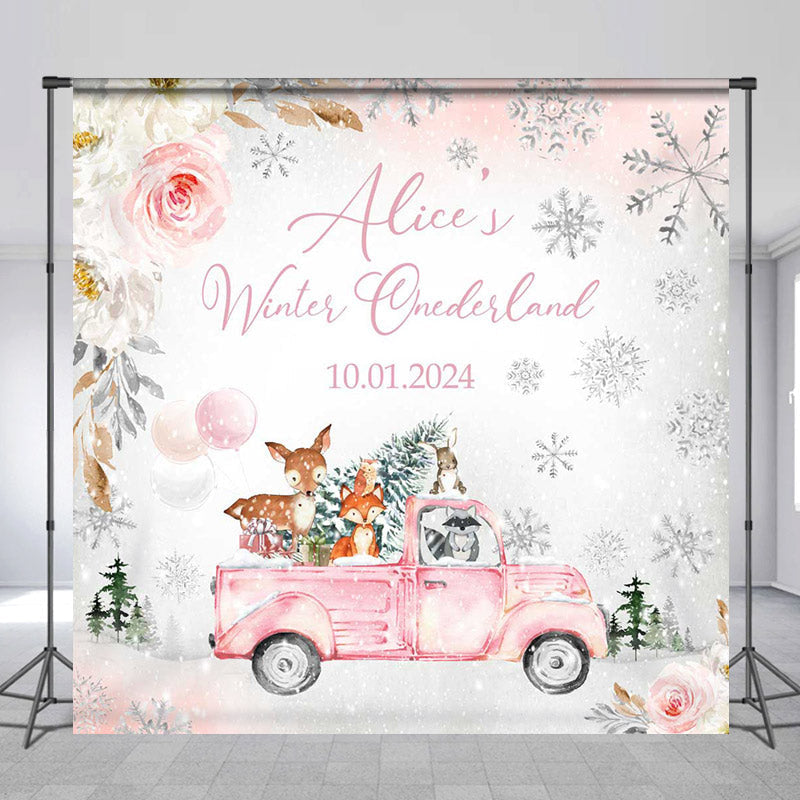 Lofaris Winter Floral Animal Car Custom 1St Birthday Backdrop