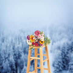 Lofaris Winter Foggy Snowy Forest Wonderland Backdrop