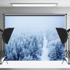 Lofaris Winter Foggy Snowy Forest Wonderland Backdrop