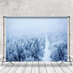 Lofaris Winter Foggy Snowy Forest Wonderland Backdrop