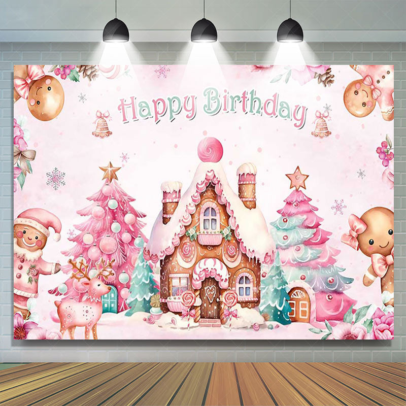 Lofaris Winter Gingerbread House Happy Birthday Backdrop