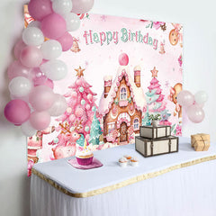 Lofaris Winter Gingerbread House Happy Birthday Backdrop