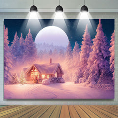 Lofaris Winter Night Cedar Forest Warm House Christmas Backdrop