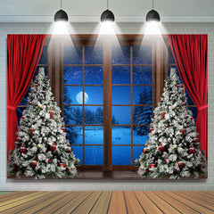 Lofaris Winter Night Christmas Tree Window Curtain Backdrop