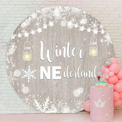 Lofaris Winter Onederland Wooden Round 1st Birthday Backdrop