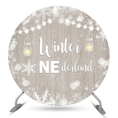 Lofaris Winter Onederland Wooden Round 1st Birthday Backdrop