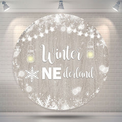 Lofaris Winter Onederland Wooden Round 1st Birthday Backdrop