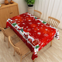 Lofaris Winter Santa House Red Bokeh Christmas Tablecloth