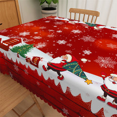 Lofaris Winter Santa House Red Bokeh Christmas Tablecloth