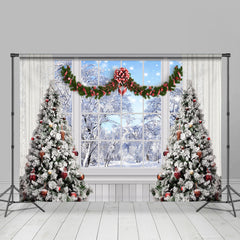 Lofaris Winter Scene Christmas Tree White Window Backdrop