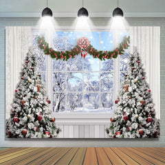 Lofaris Winter Scene Christmas Tree White Window Backdrop