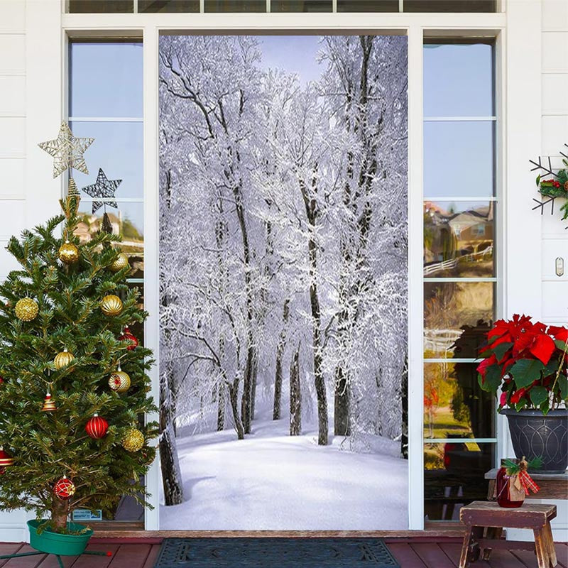 Lofaris Winter Snowfield Forest White Christmas Door Cover