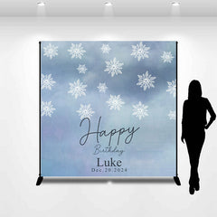 Lofaris Winter Snowflake Blue Custom Name Birthday Backdrop