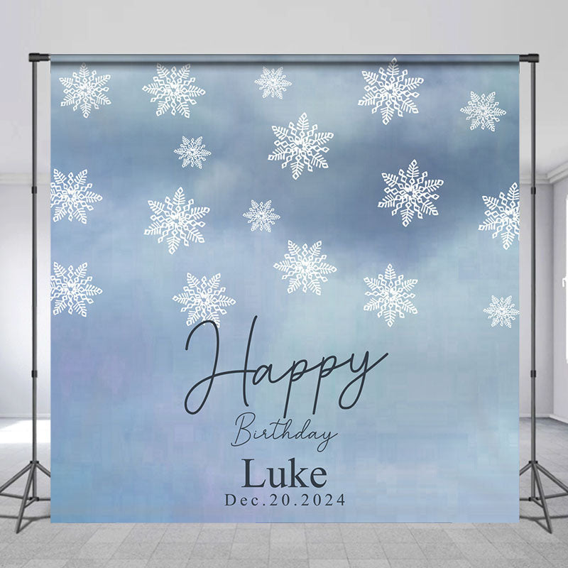 Lofaris Winter Snowflake Blue Custom Name Birthday Backdrop