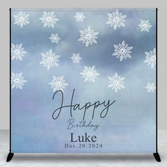 Lofaris Winter Snowflake Blue Custom Name Birthday Backdrop