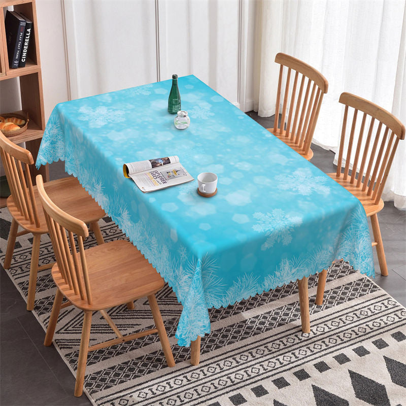 Lofaris Winter Snowflake Blue Rectangle Tablecloth for Cafe