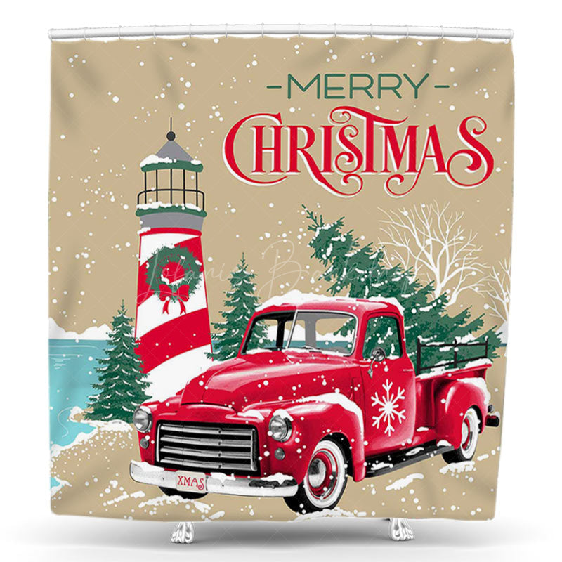 Lofaris Winter Snowy Lake Car Merry Christmas Shower Curtain