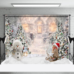 Lofaris Winter Snowy Pine Tree Snowman Outdoor Backdrop