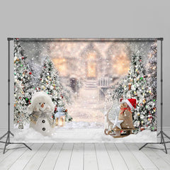 Lofaris Winter Snowy Pine Tree Snowman Outdoor Backdrop