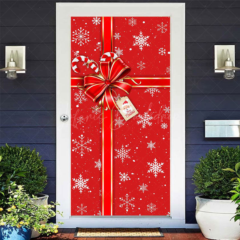 Lofaris Winter Snowy Red Bow Tie Gift Christmas Door Cover