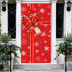 Lofaris Winter Snowy Red Bow Tie Gift Christmas Door Cover