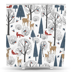 Lofaris Winter Snowy Trees Animals Christmas Shower Curtain